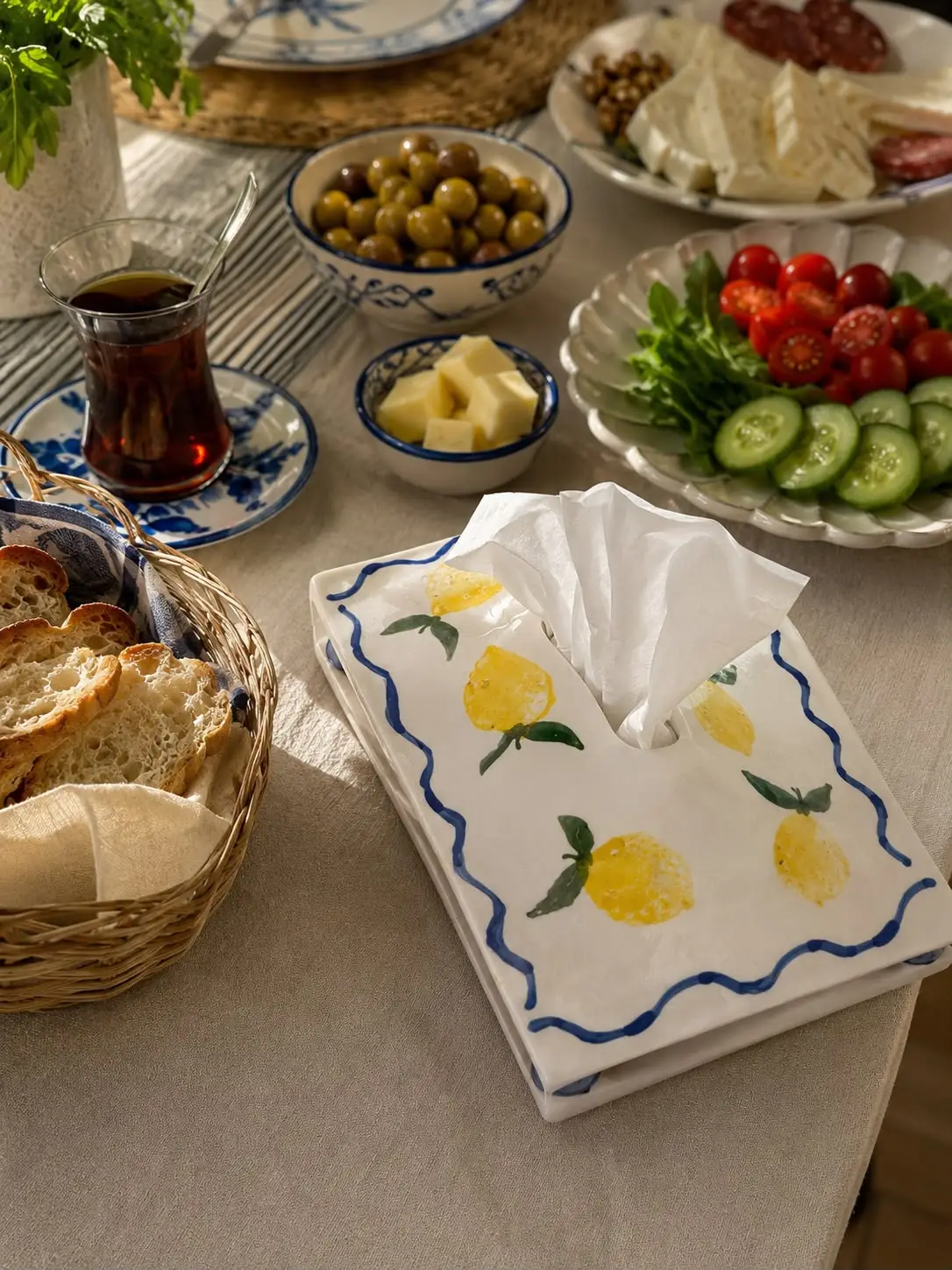 Limon Desenli El Yapımı Seramik Peçetelik